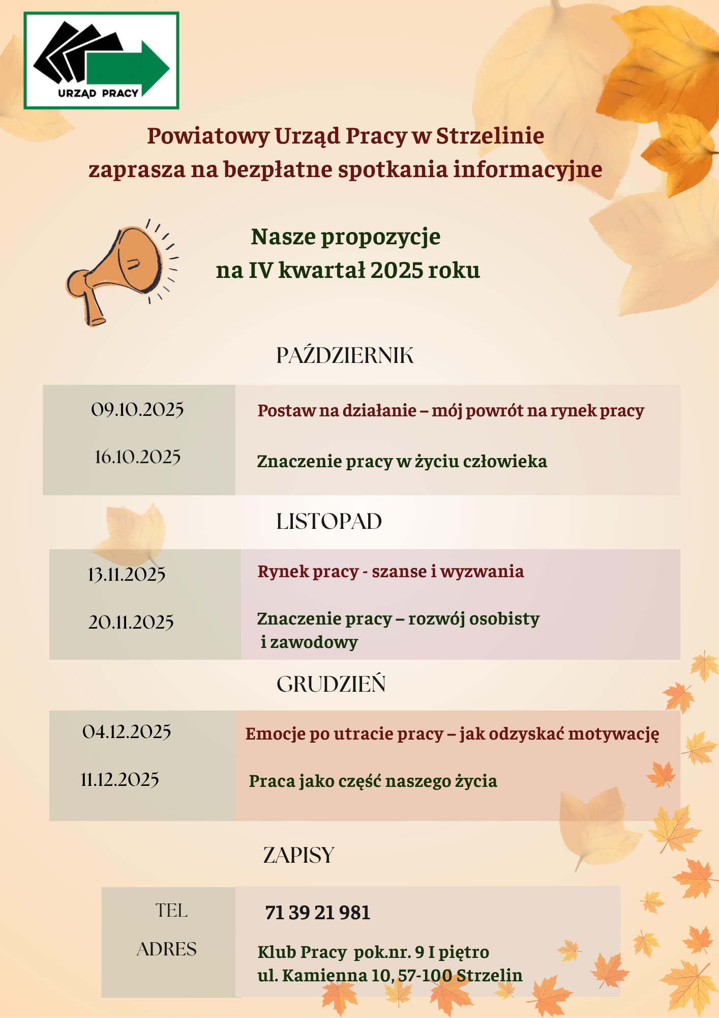 Zdjęcie artykułu Powiatowy Urząd Pracy w Strzelinie zaprasza na bezpłatne spotkania informacyjne!