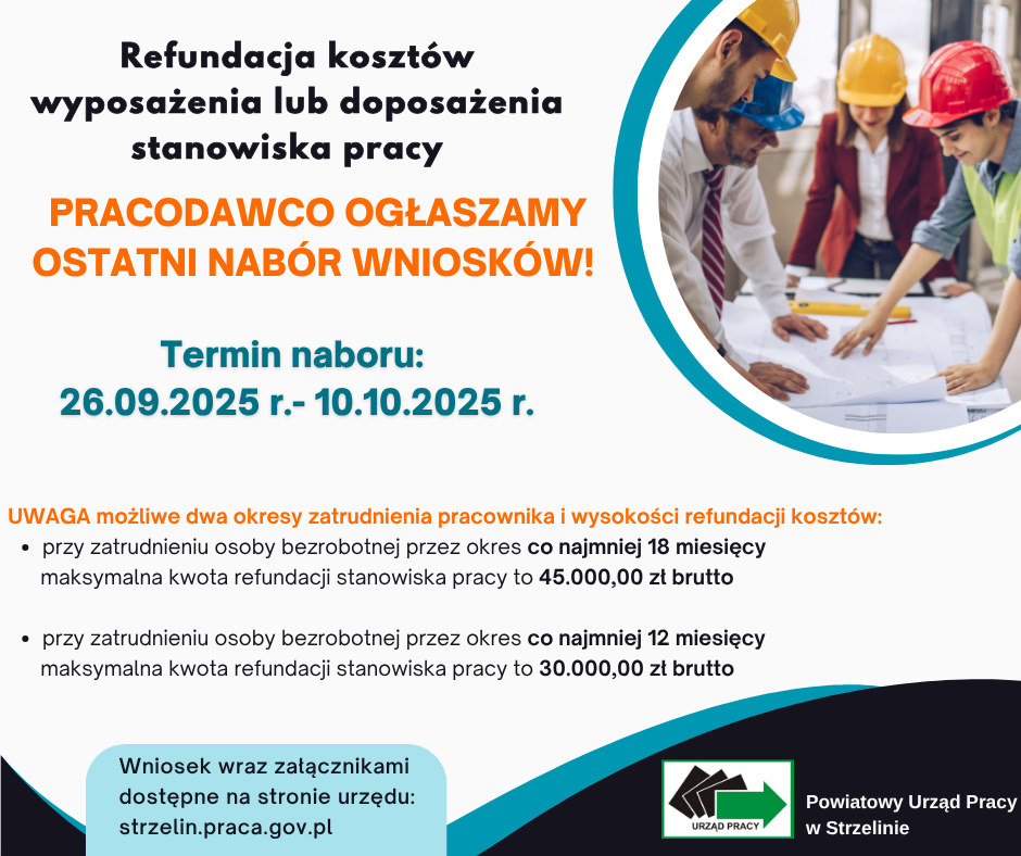 Zdjęcie artykułu Nabór wniosków o refundację kosztów wyposażenia lub doposażenia stanowiska pracy 26.09.2025