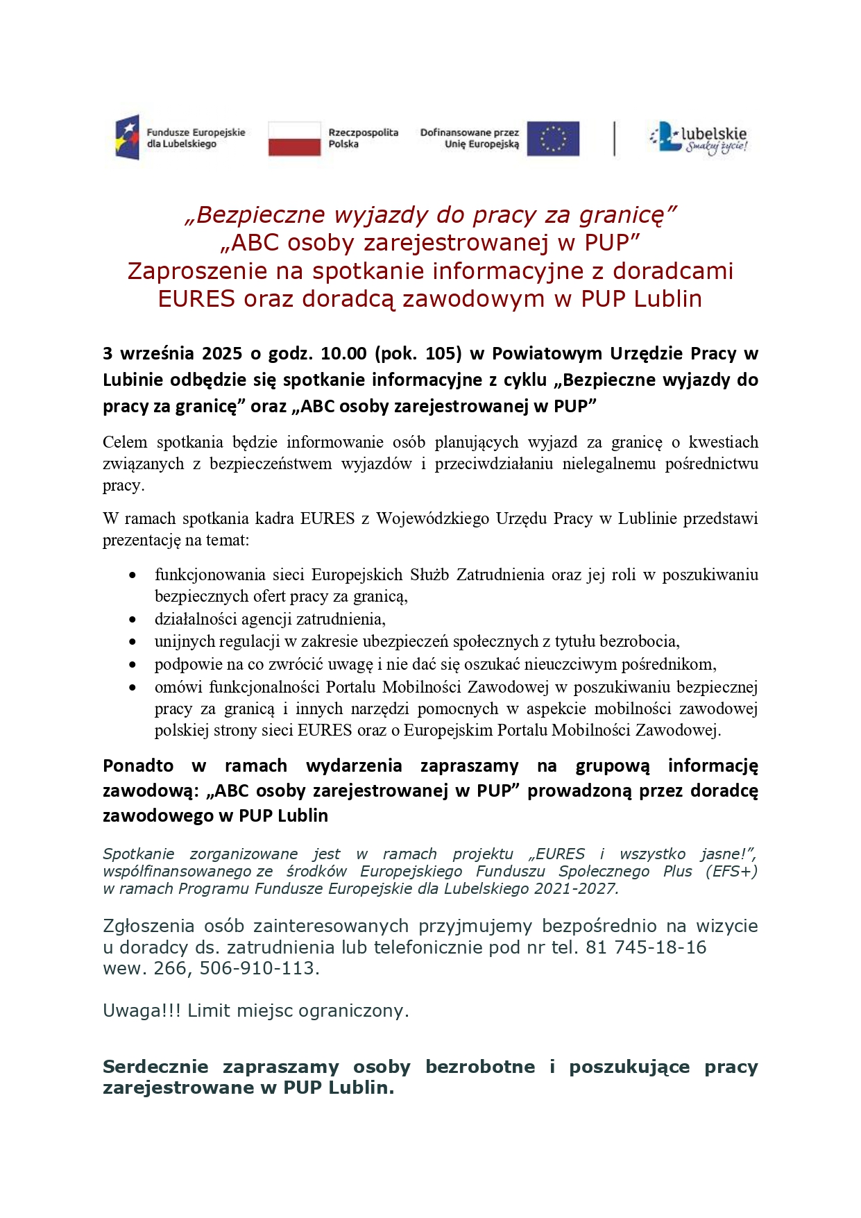 Zdjęcie artykułu „Bezpieczne wyjazdy do pracy za granicę” „ABC osoby zarejestrowanej w PUP”